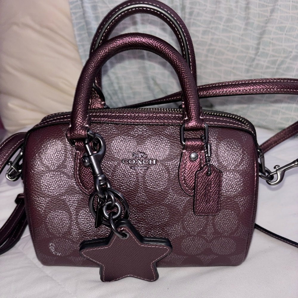 Coach Signature Metallic Plum Mini Satchel